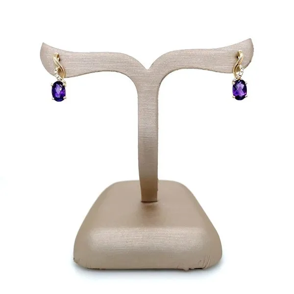 14KY Gold Oval Amethyst with Accent Diamonds Drop Earrings Image 4 Franzetti Jewelers Austin, TX