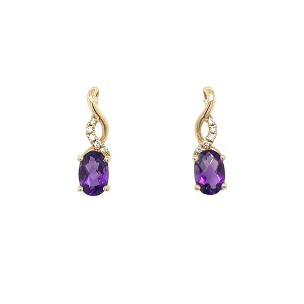 14KY Gold Oval Amethyst with Accent Diamonds Drop Earrings Franzetti Jewelers Austin, TX