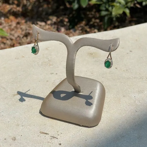 14KY Gold Oval Emeralds with Accent Diamonds Drop Earrings Image 2 Franzetti Jewelers Austin, TX