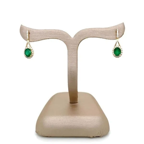 14KY Gold Oval Emeralds with Accent Diamonds Drop Earrings Image 4 Franzetti Jewelers Austin, TX