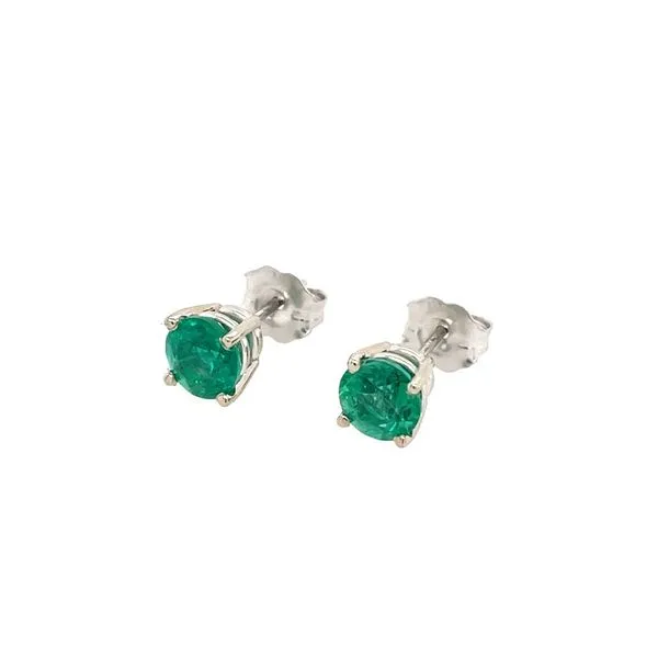 14K White Gold 5.5 mm Round Emerald Stud Earrings 1.32 CTW Image 4 Franzetti Jewelers Austin, TX
