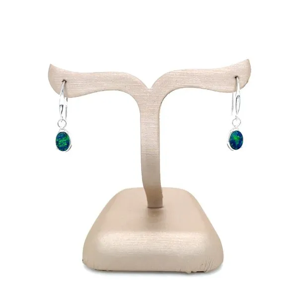 14K White Gold Dangle Earrings with Oval Opal Doublets Image 4 Franzetti Jewelers Austin, TX