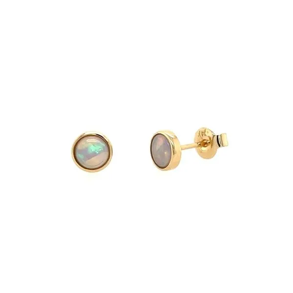 14K Yellow Gold 5 mm Round White Opal Stud Earrings Franzetti Jewelers Austin, TX