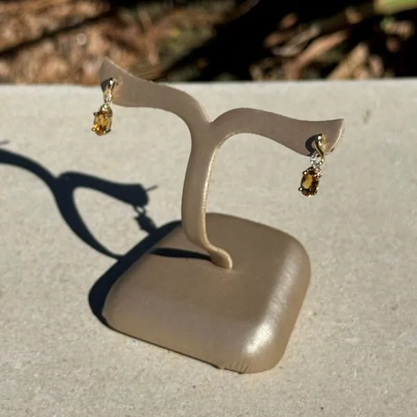 14KY Gold Oval Citrine with Accent Diamonds Drop Earrings Image 2 Franzetti Jewelers Austin, TX