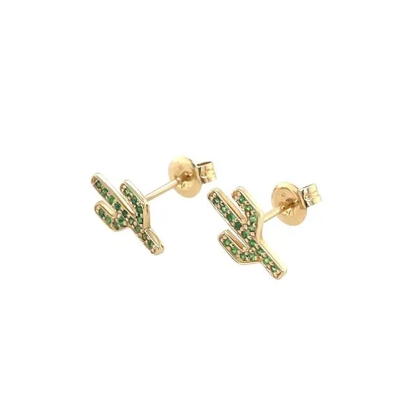 14KY Gold Cactus Shaped Pavé Green Garnet Stud Earrings Image 3 Franzetti Jewelers Austin, TX
