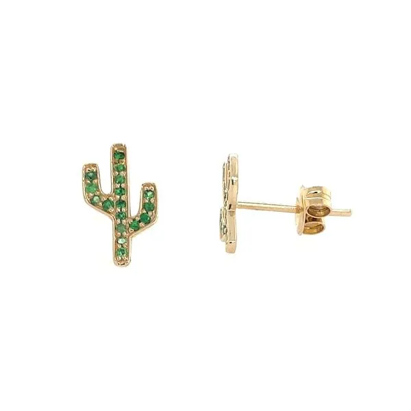 14KY Gold Cactus Shaped Pavé Green Garnet Stud Earrings Franzetti Jewelers Austin, TX