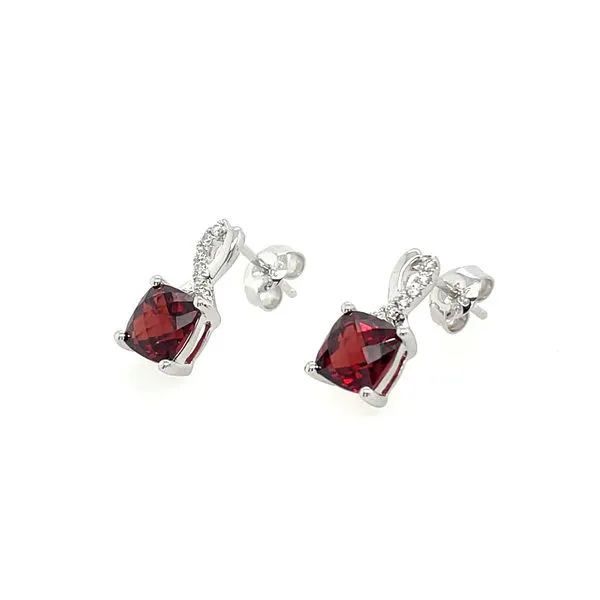 14KW Cushion Garnet Stud Drop Earrings with Diamonds Image 2 Franzetti Jewelers Austin, TX