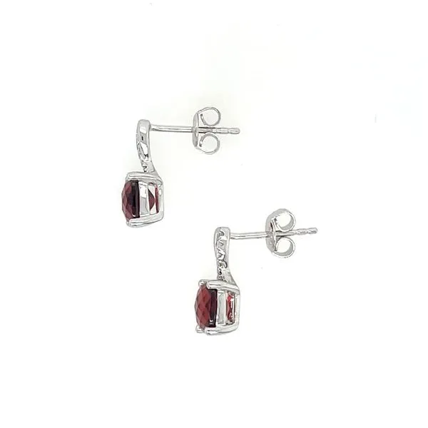 14KW Cushion Garnet Stud Drop Earrings with Diamonds Image 3 Franzetti Jewelers Austin, TX