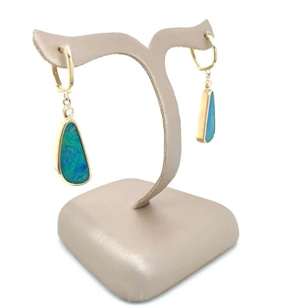 14KY Gold Dangle Earrings with Freeform Opal & Diamond Image 3 Franzetti Jewelers Austin, TX