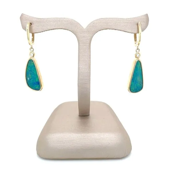 14KY Gold Dangle Earrings with Freeform Opal & Diamond Image 4 Franzetti Jewelers Austin, TX