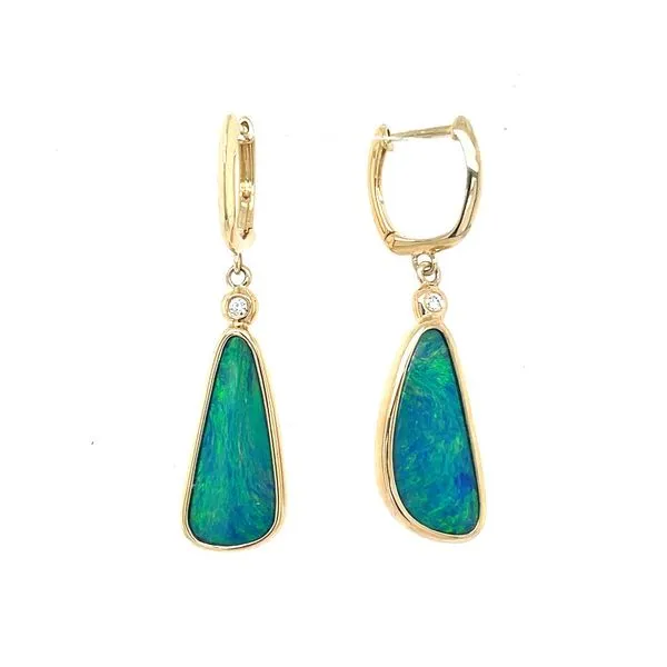 14KY Gold Dangle Earrings with Freeform Opal & Diamond Franzetti Jewelers Austin, TX