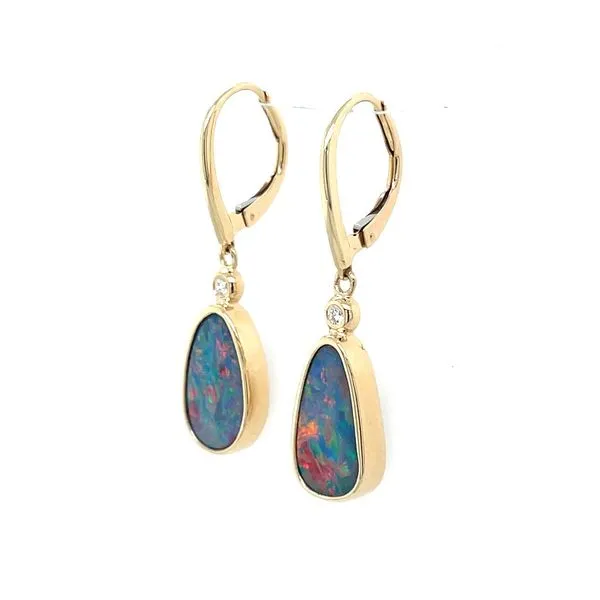 14KY Gold Dangle Earrings with Freeform Opal & Diamond Image 3 Franzetti Jewelers Austin, TX