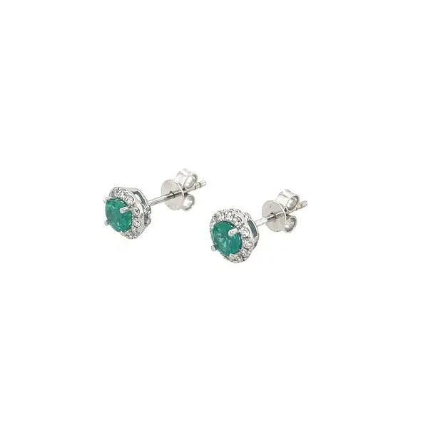14KW Gold Emerald & Diamond Halo Stud Earrings Image 3 Franzetti Jewelers Austin, TX