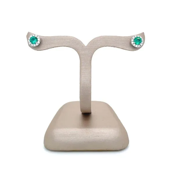 14KW Gold Emerald & Diamond Halo Stud Earrings Image 4 Franzetti Jewelers Austin, TX