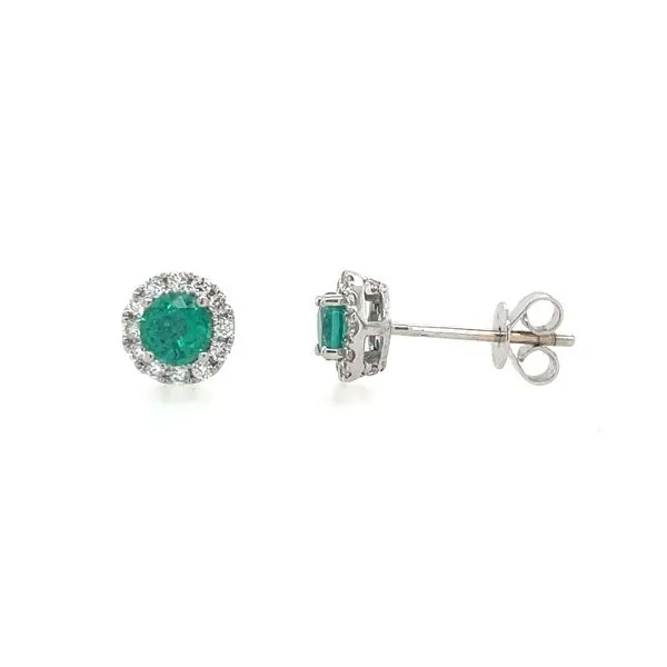 14KW Gold Emerald & Diamond Halo Stud Earrings Franzetti Jewelers Austin, TX