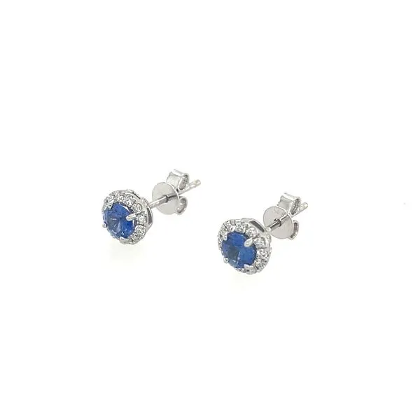 14KW Gold Blue Sapphire & Diamond Halo Stud Earrings Image 3 Franzetti Jewelers Austin, TX