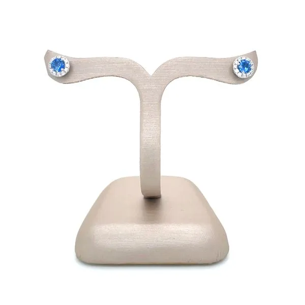 14KW Gold Blue Sapphire & Diamond Halo Stud Earrings Image 4 Franzetti Jewelers Austin, TX