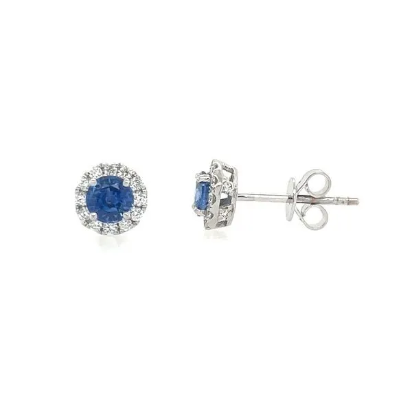 14KW Gold Blue Sapphire & Diamond Halo Stud Earrings Franzetti Jewelers Austin, TX