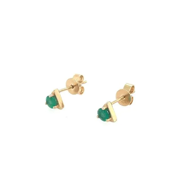 14KY Gold Triangle Shape Stud Earrings with Round Emeralds Image 3 Franzetti Jewelers Austin, TX