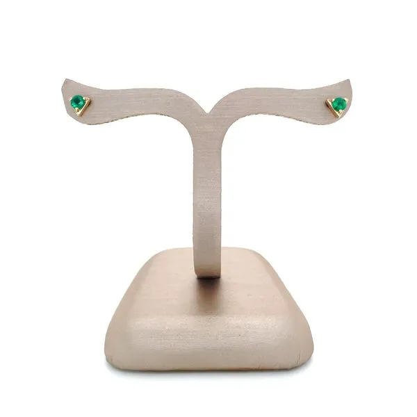 14KY Gold Triangle Shape Stud Earrings with Round Emeralds Image 4 Franzetti Jewelers Austin, TX
