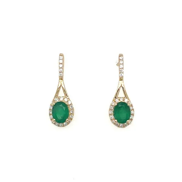 14KY Gold Oval Emerald Drop Earrings with Accent Diamonds Franzetti Jewelers Austin, TX