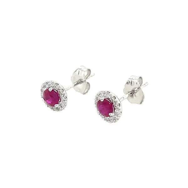 14KW Gold Ruby & Diamond Halo Stud Earrings Image 4 Franzetti Jewelers Austin, TX