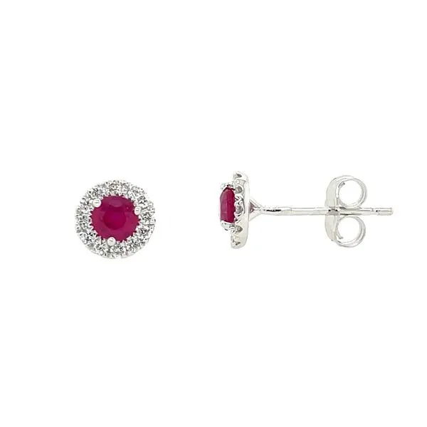 14KW Gold Ruby & Diamond Halo Stud Earrings Franzetti Jewelers Austin, TX