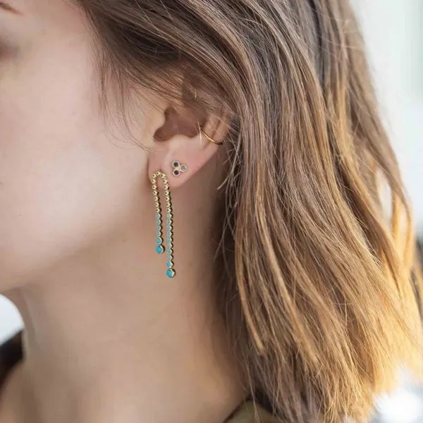 14KY Gold Bezel Set Graduated Waterfall Turquoise Earrings Image 2 Franzetti Jewelers Austin, TX