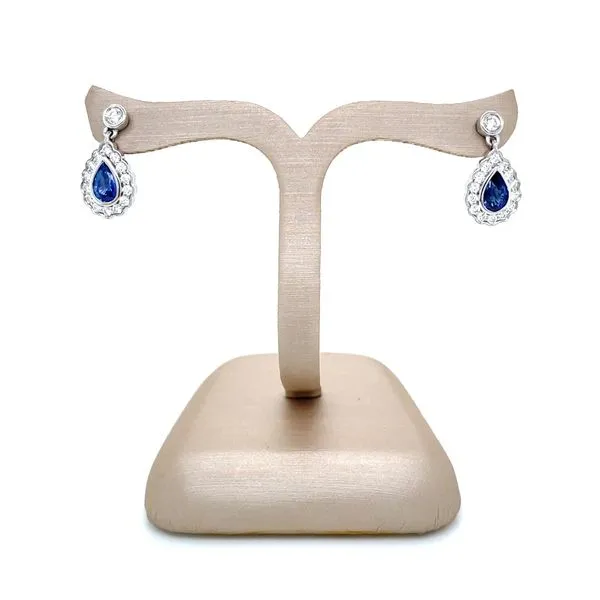 18KW Gold Pear Blue Sapphire Drop Earrings with Accent Diamonds Image 4 Franzetti Jewelers Austin, TX