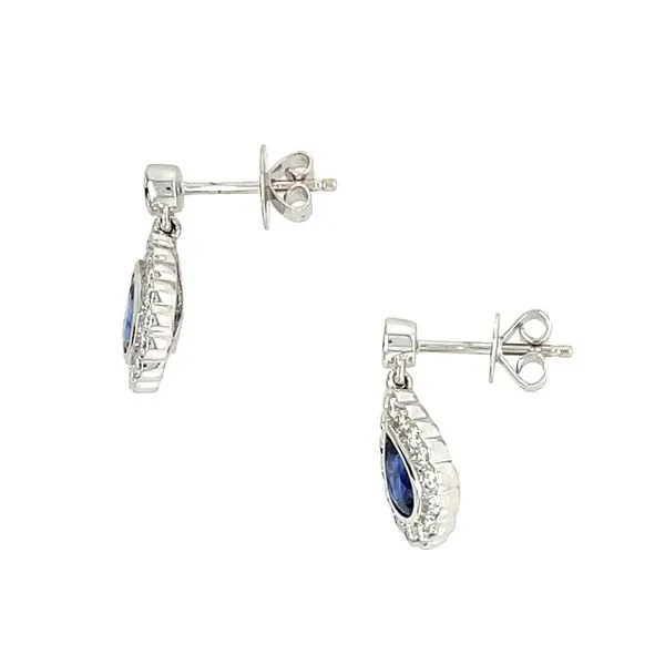 18KW Gold Pear Blue Sapphire Drop Earrings with Accent Diamonds Image 5 Franzetti Jewelers Austin, TX