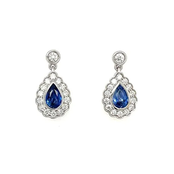 18KW Gold Pear Blue Sapphire Drop Earrings with Accent Diamonds Franzetti Jewelers Austin, TX