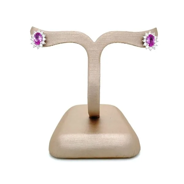 18KW Gold Oval Pink Sapphire Diamond Halo Stud Earrings Image 5 Franzetti Jewelers Austin, TX