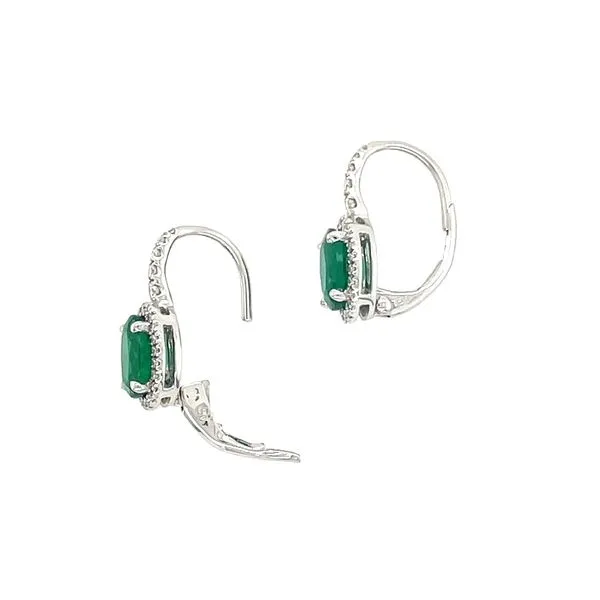 18KW Gold Oval Emerald Drop Earrings with Accent Diamonds Image 3 Franzetti Jewelers Austin, TX