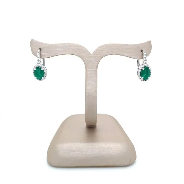 18KW Gold Oval Emerald Drop Earrings with Accent Diamonds Image 4 Franzetti Jewelers Austin, TX