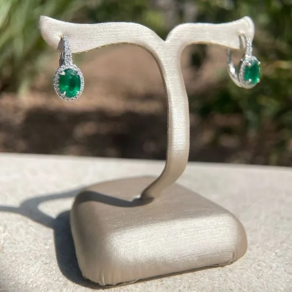 18KW Gold Oval Emerald Drop Earrings with Accent Diamonds Image 5 Franzetti Jewelers Austin, TX
