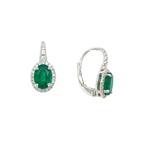 18KW Gold Oval Emerald Drop Earrings with Accent Diamonds Franzetti Jewelers Austin, TX