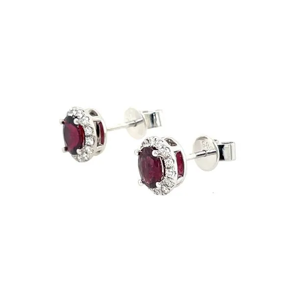 14KW Gold Oval Rubies with Diamond Halo Stud Earrings Image 3 Franzetti Jewelers Austin, TX