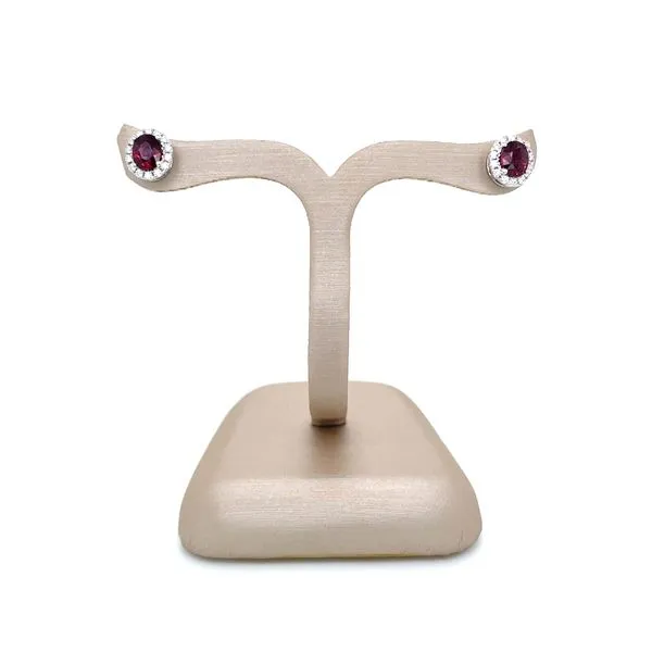 14KW Gold Oval Rubies with Diamond Halo Stud Earrings Image 4 Franzetti Jewelers Austin, TX