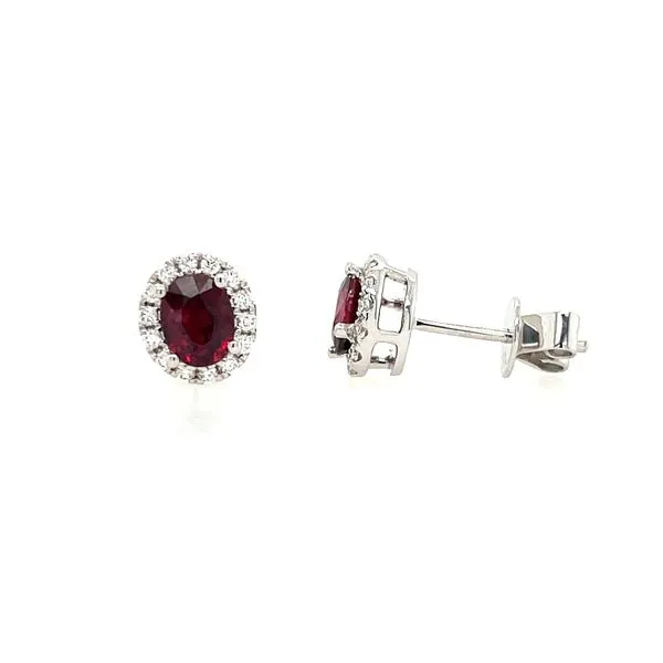 14KW Gold Oval Rubies with Diamond Halo Stud Earrings Franzetti Jewelers Austin, TX