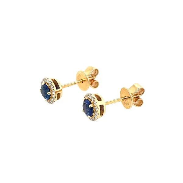 14KY Gold Blue Sapphires with Diamond Halo Stud Earrings Image 3 Franzetti Jewelers Austin, TX