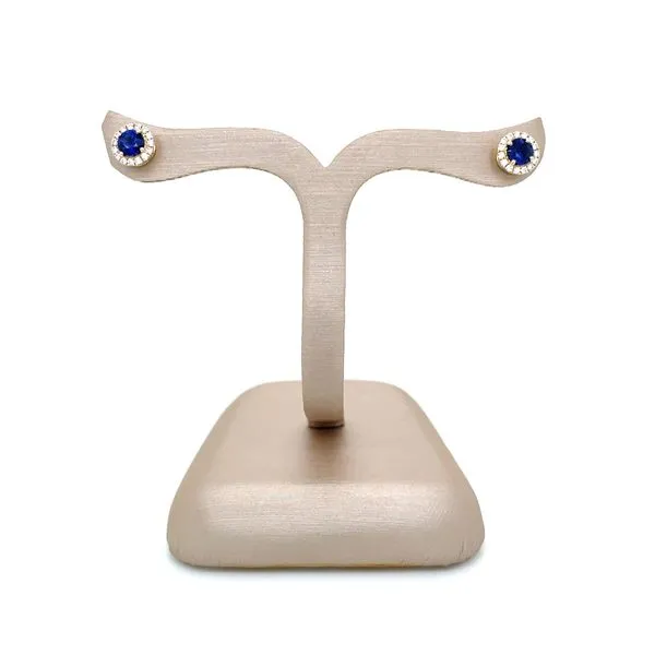 14KY Gold Blue Sapphires with Diamond Halo Stud Earrings Image 4 Franzetti Jewelers Austin, TX