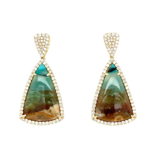 18KY Gold Opalized Petrified Wood Dangle Earrings with Pavé Diamonds Franzetti Jewelers Austin, TX