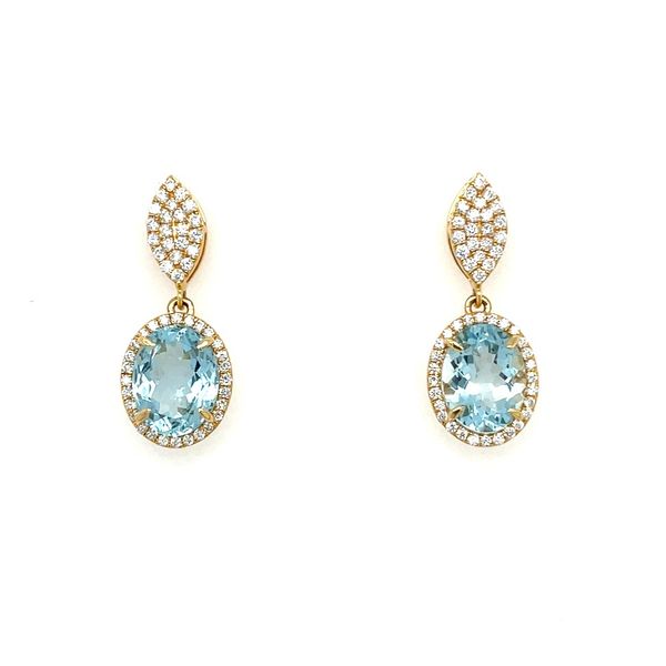 18KY Gold Oval Aqua Dangle Earrings with Pavé Diamonds Franzetti Jewelers Austin, TX