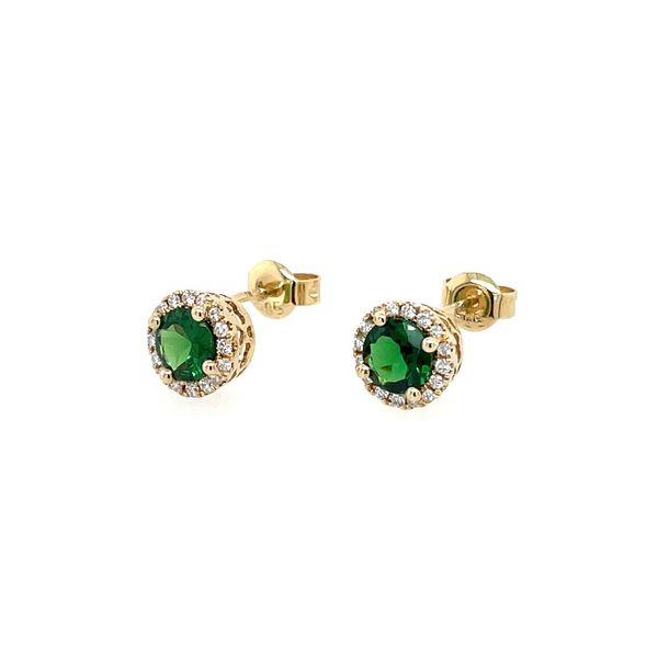 14KY Gold 5 mm Round Tsavorite Green Garnet & Diamond Halo Stud Earrings Image 4 Franzetti Jewelers Austin, TX