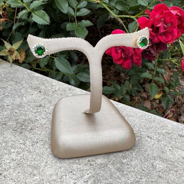 14KY Gold 5 mm Round Tsavorite Green Garnet & Diamond Halo Stud Earrings Image 5 Franzetti Jewelers Austin, TX