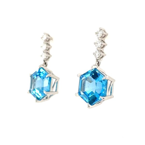 18KW Gold Dangle Earrings with Blue Topaz & Diamonds Image 3 Franzetti Jewelers Austin, TX