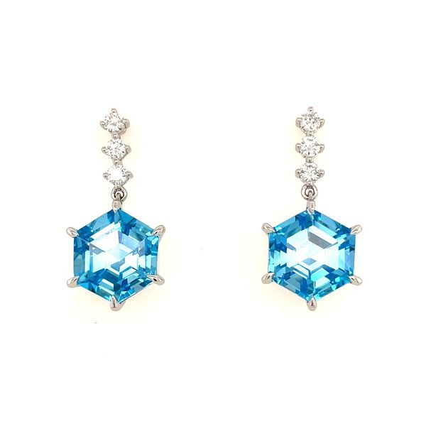 18KW Gold Dangle Earrings with Blue Topaz & Diamonds Franzetti Jewelers Austin, TX