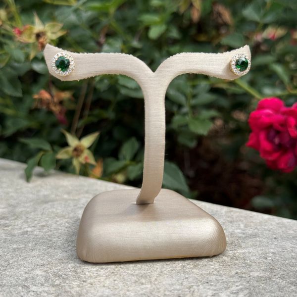 14KY Gold 4.2 mm Round Tsavorite Green Garnet with Diamond Halo Stud Earrings Image 3 Franzetti Jewelers Austin, TX