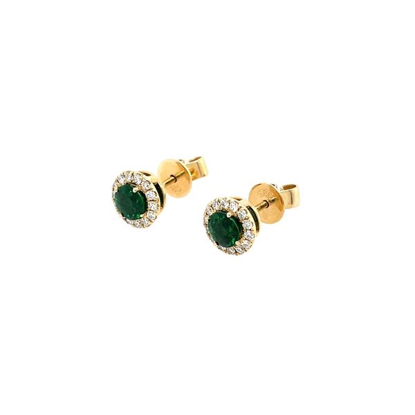 14KY Gold 4.2 mm Round Tsavorite Green Garnet with Diamond Halo Stud Earrings Image 4 Franzetti Jewelers Austin, TX