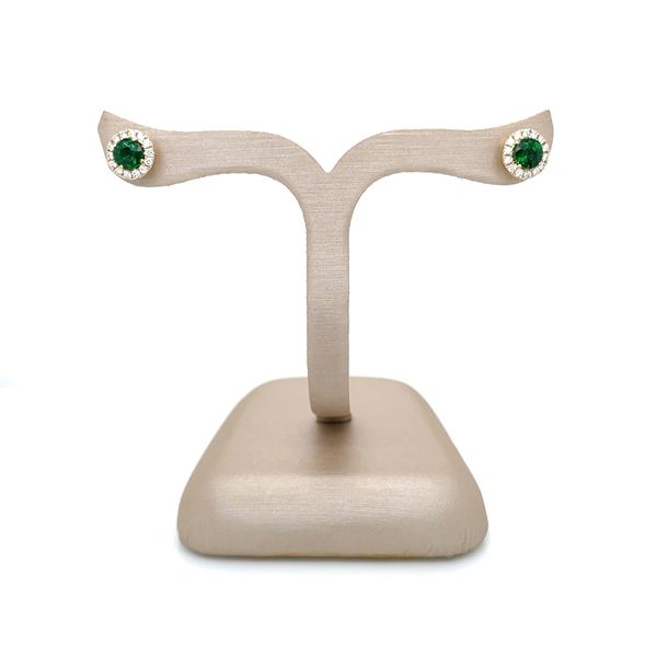 14KY Gold 4.2 mm Round Tsavorite Green Garnet with Diamond Halo Stud Earrings Image 5 Franzetti Jewelers Austin, TX